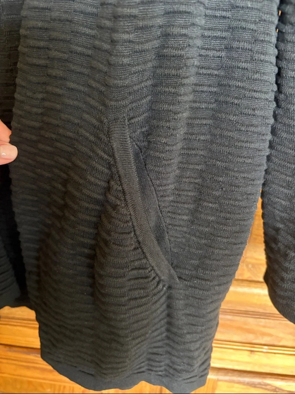 Eileen Fisher Black Open-Front Textured Cardigan